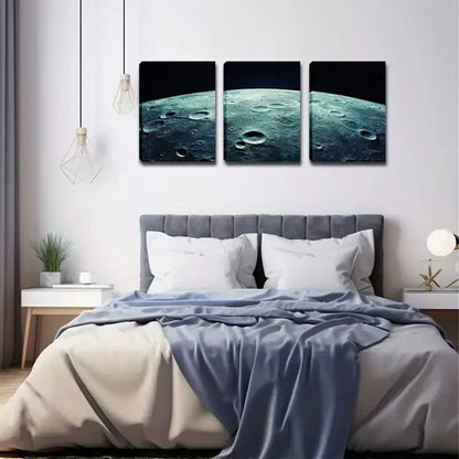 3pcs Moon Crater on The Moon  Wall Art Set Canvas Unframed - High Quality Print 100% Australian Made Wall Canvas
