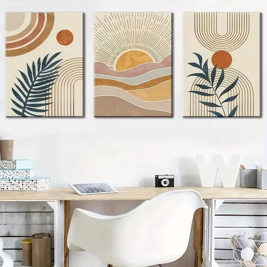 3pcs Bohemian Sun Plant Abstract Metal Print Ready to Hang Art