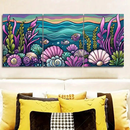 3pcs Colorful Underwater Scene with Seashells  Wall Art Set Canvas Framed 40x60cm - High Quality Print 100% Australian Made Wall Canvas Ready to Hang - Bella Home Decor