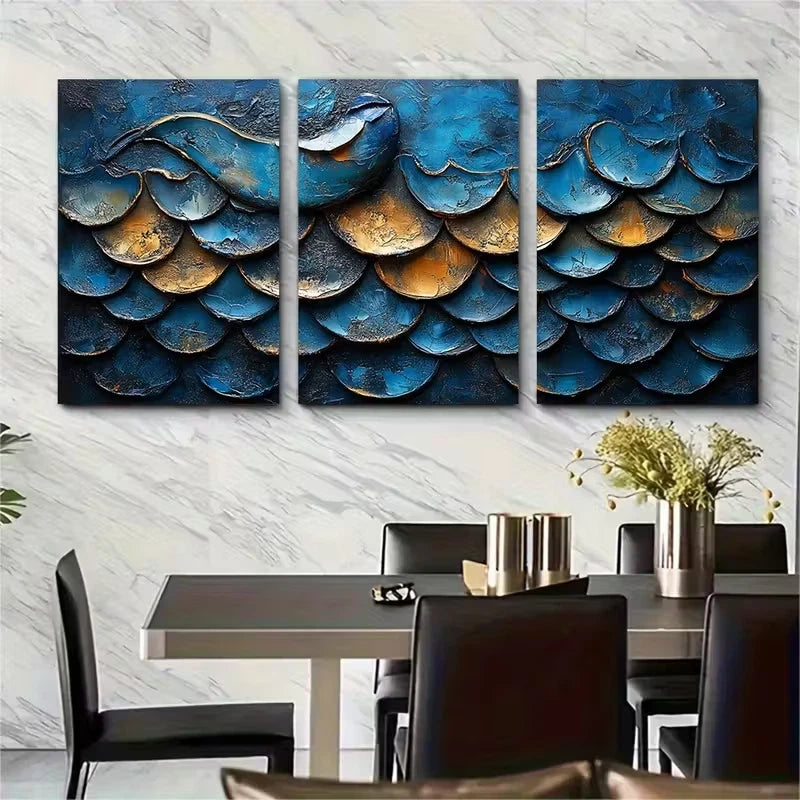 3pcs Textured Marine Scale Metal Print Ready to Hang Art