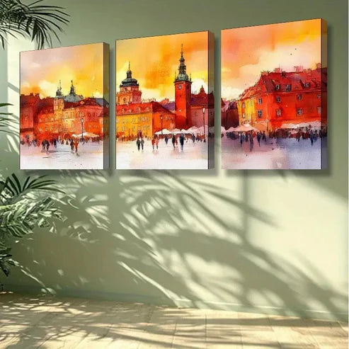 3pcs Warsaw, Poland Painting Wall Art Set Canvas Unframed - High Quality Print 100% Australian Made Wall Canvas