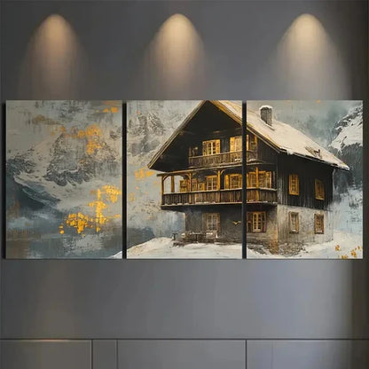 3pcs Alpine Chalet at Twilight AC Wall Art Set Canvas Unframed - High Quality Print 100% Australian Made Wall Canvas - Bella Home Decor