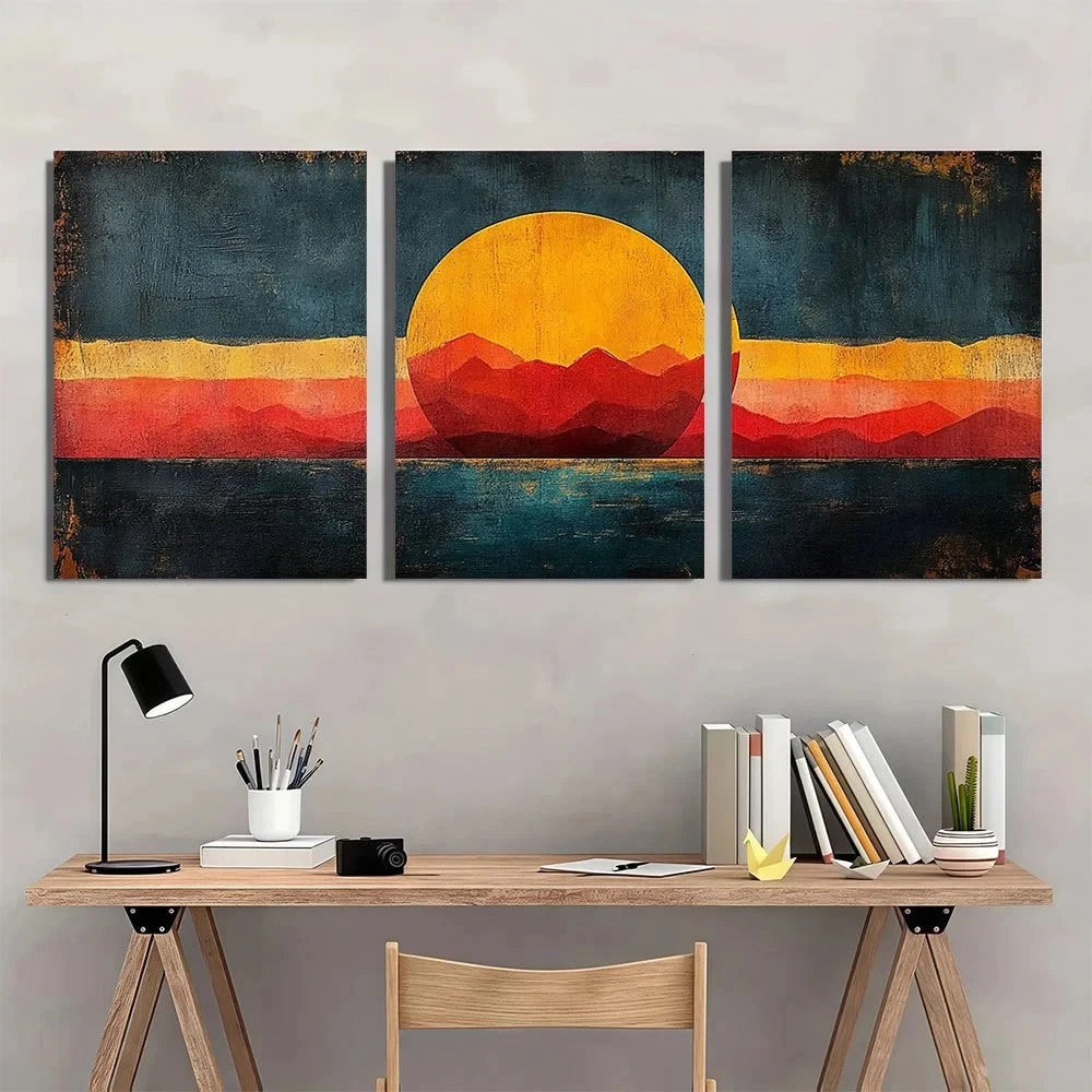3pcs Mid Century Semi Circle Polygons Metal Print Ready to Hang Art - Bella Home Decor