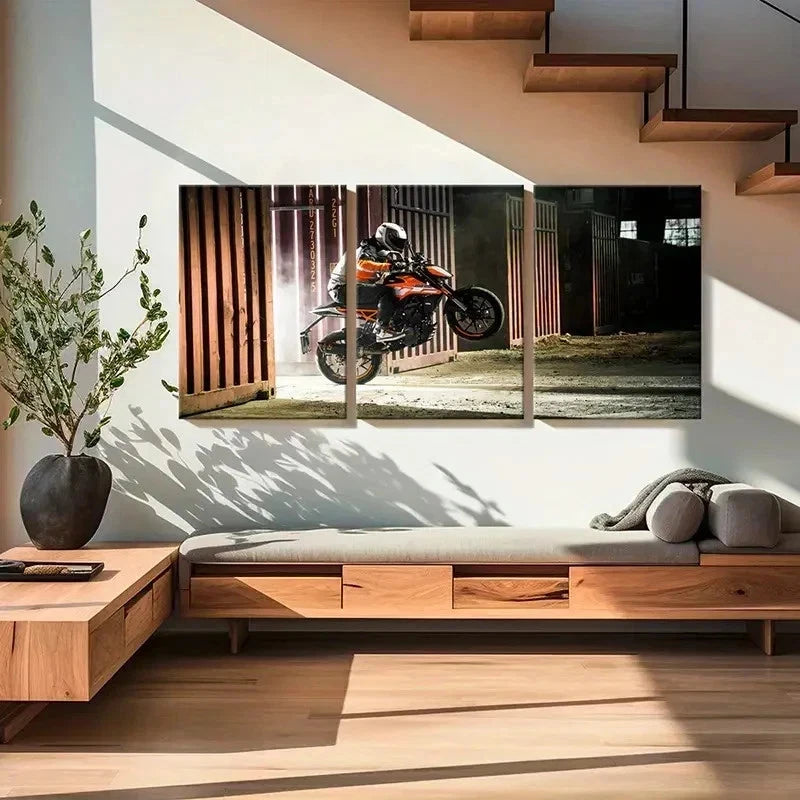 3pcs Motorcycle Racer Riding Decoration Wall Art Set Canvas Framed 40x60cm - High Quality Print 100% Australian Made Wall Canvas Ready to Hang