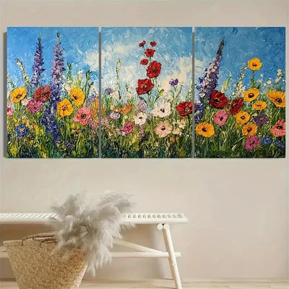 3pcs Flower Meadow Impasto Wall Art Set Canvas Unframed - High Quality Print 100% Australian Made Wall Canvas - Bella Home Decor