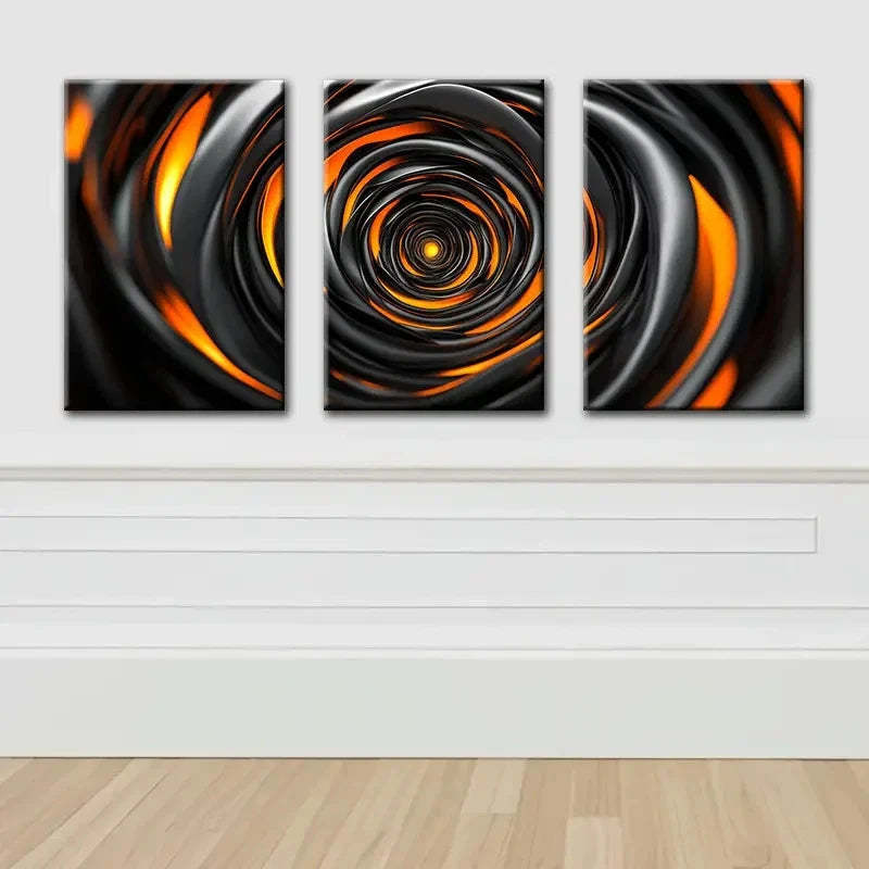3pcs Abstract Orange And Black Spiral Wall Art Set Canvas Framed 50x70cm - High Quality Print 100% Australian Made Wall Canvas Ready to Hang - Bella Home Decor