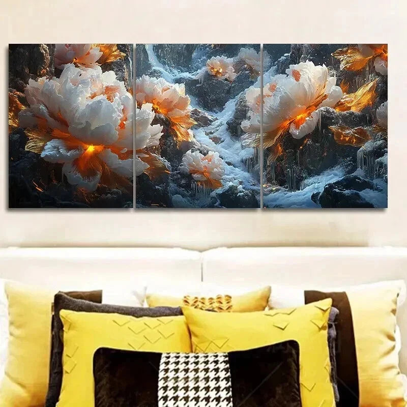 3pcs Giant Peony, Luxurious, Wall Art Set Canvas Framed 50x70cm - High Quality Print 100% Australian Made Wall Canvas Ready to Hang