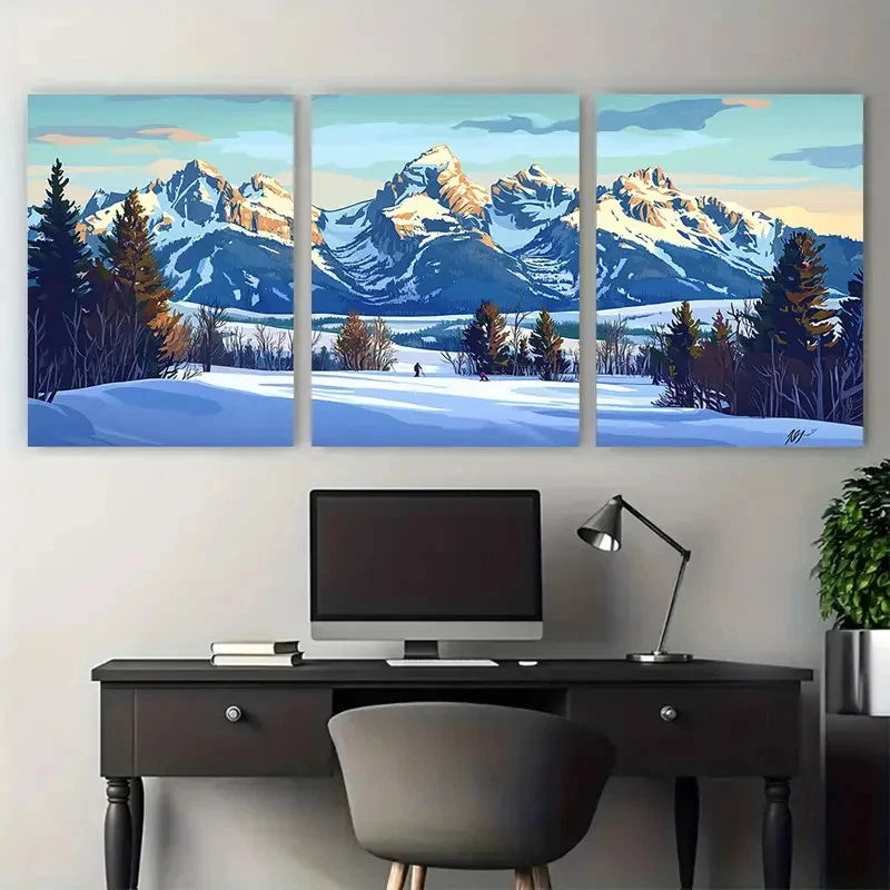 3pcs Jackson Hole Travel Mountain Resort Wall Art Set Canvas Framed 60x90cm - High Quality Print 100% Australian Made Wall Canvas Ready to Hang - Bella Home Decor