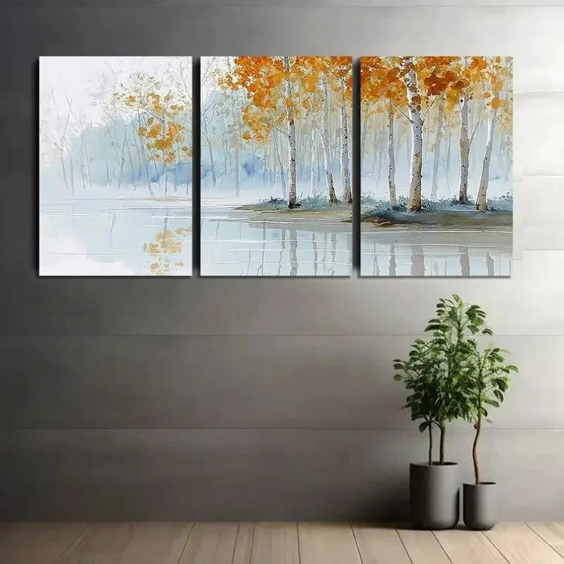 3pcs Chinese Lake Reflection Wall Painting Metal Print Ready to Hang Art - Bella Home Decor