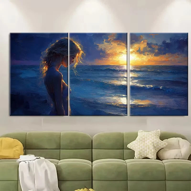 3pcs Beach Girl Sea Glow Metal Print Ready to Hang Art - Bella Home Decor