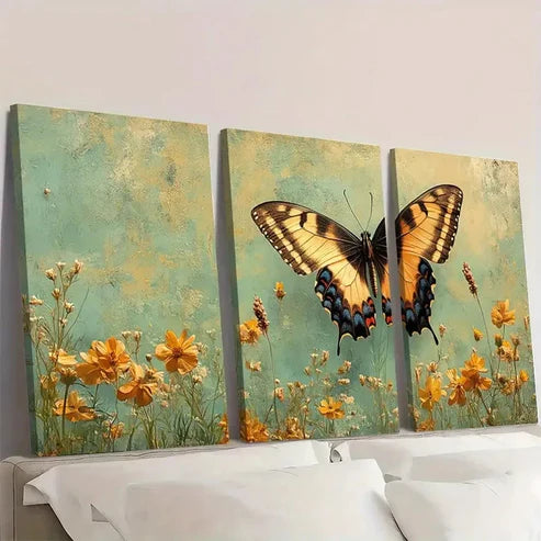 3pcs Butterfly Meadow Print Set Nature ILWall Art Set Canvas Unframed - High Quality Print 100% Australian Made Wall Canvas - Bella Home Decor