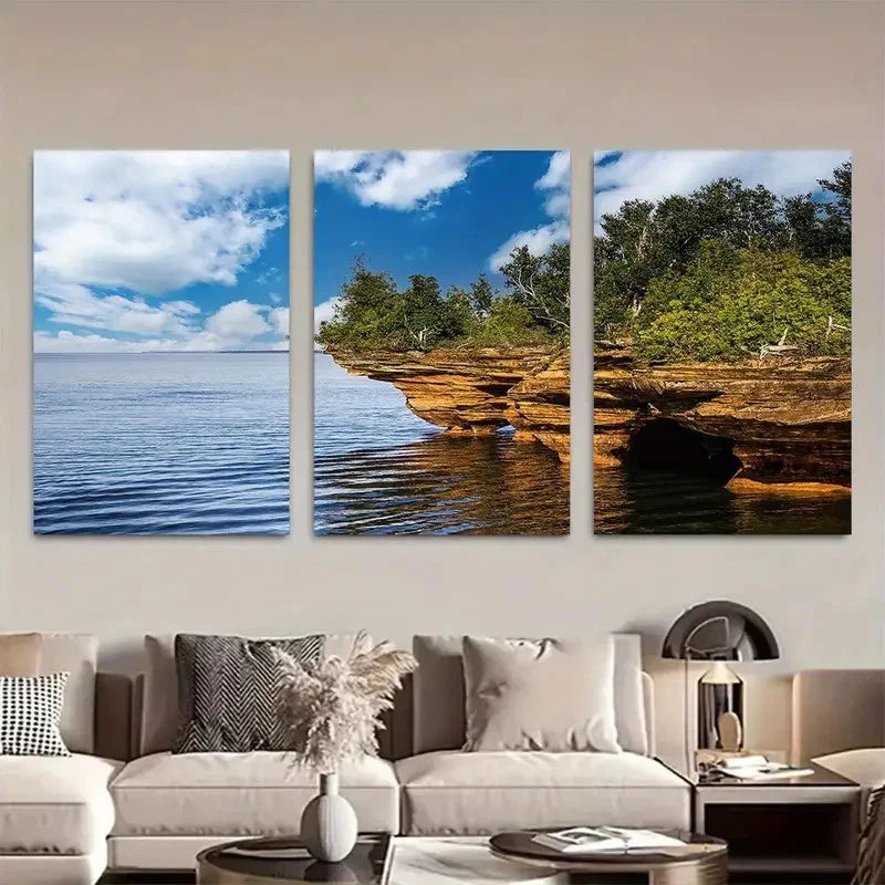 3pcs White Clouds Blue Skies Landscape Metal Print Ready to Hang Art