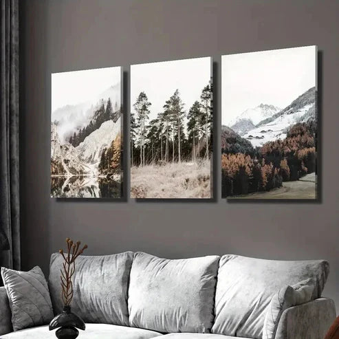 3pcs Beautiful Forest Trail with Pine Trees Wall Art Canvas Unframed - High Quality Print 100% Australian Made Wall Canvas - Bella Home Decor