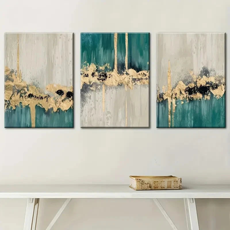 3pcs Modern Abstract Art in a Light Luxury Style Metal Print Ready to Hang Art - Bella Home Decor