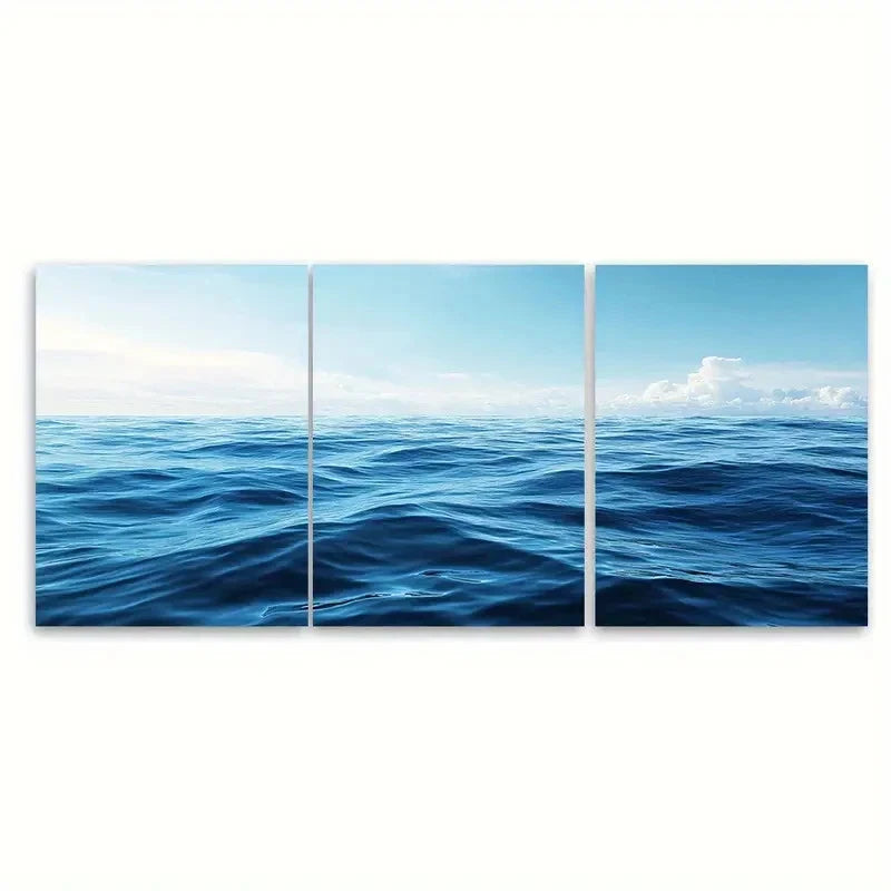 3pcs Soothing Blue Ocean Minimalist Nautical Wall Art Set Canvas Framed 40x60cm - High Quality Print 100% Australian Made Wall Canvas Ready to Hang