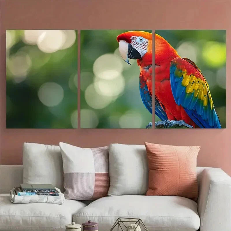 3pcs Vibrant Scarlet Macaw Photography Tropical Metal Print Ready to Hang Art - Bella Home Decor