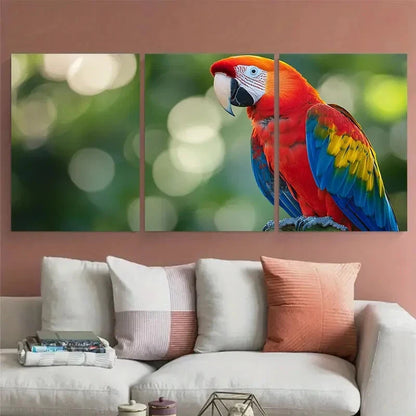 3pcs Vibrant Scarlet Macaw Photography Tropical Metal Print Ready to Hang Art - Bella Home Decor