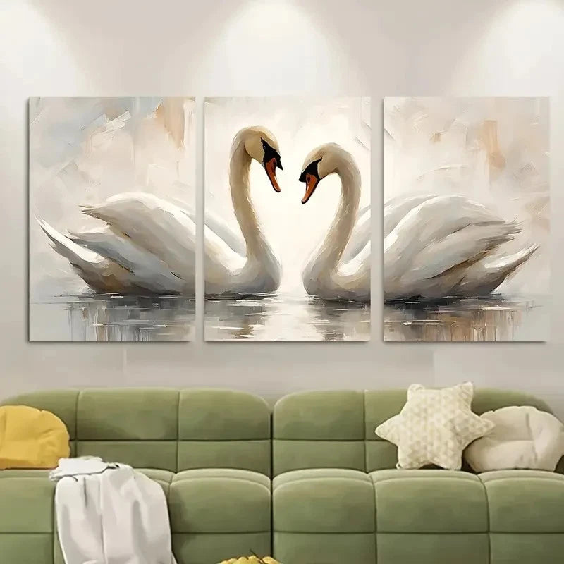 3pcs Two Swans In A Lake Metal Print Ready to Hang Art