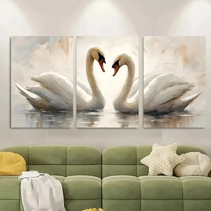 3pcs Two Swans In A Lake Metal Print Ready to Hang Art