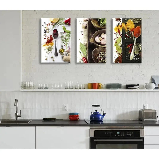 3pcs Colorful Spices & Seasoning Herbs Metal Print Ready to Hang Art