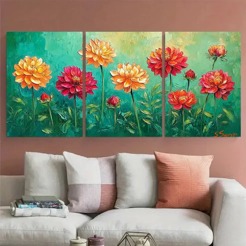 3pcs Dahlia Flowers Blooms Meadow Design Wall Art Canvas Unframed – High Quality Print 100% Australian Made Wall Canvas - Bella Home Decor