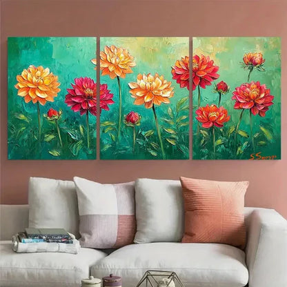 3pcs Dahlia Flowers Blooms Meadow Design Wall Art Canvas Unframed – High Quality Print 100% Australian Made Wall Canvas - Bella Home Decor