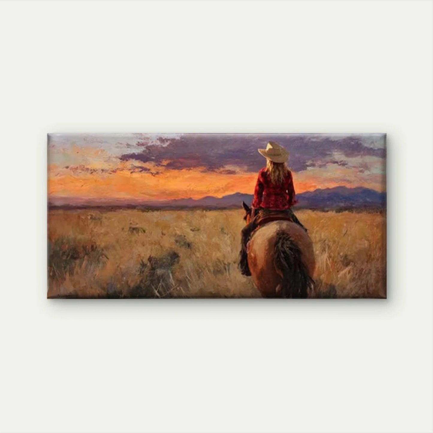 Horseback Riding Sunset Wall Art Canvas Office Home Room Framed 120x60cm