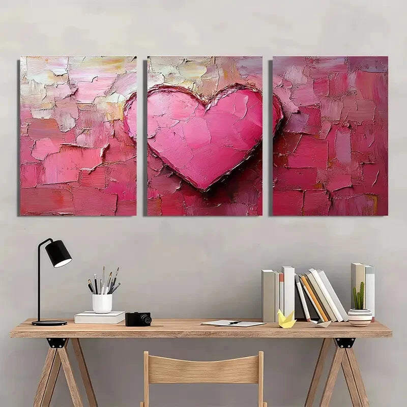 3pcs Heart Art Oil Painting Set Brushstroke Design Metal Print Ready to Hang Art - Bella Home Decor