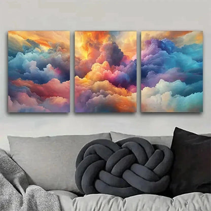 3pcs Three Piece Cloud Sky Wall Art Set Canvas Framed 50x70cm - High Quality Print 100% Australian Made Wall Canvas Ready to Hang