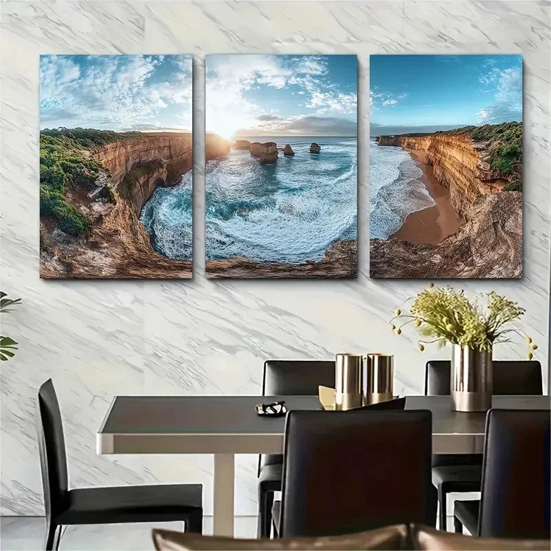 3pcs Ocean Road Australia Blue Twelve Apostles Wall Art Set Canvas Framed 60x90cm - High Quality Print 100% Australian Made Wall Canvas Ready to Hang - Bella Home Decor