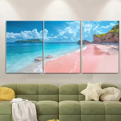 3pcs Pink Blue Rocky Beach Metal Print Ready to Hang Art