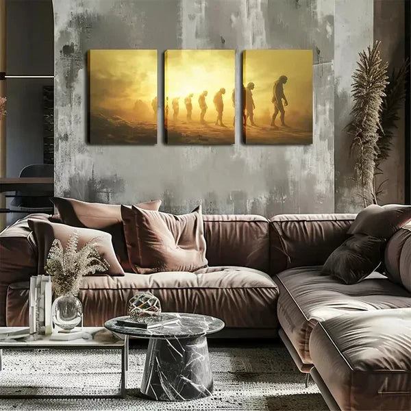 3pcs Human Evolution Theme, Warm Sunset Gradient Wall Art Set Canvas Framed 60x90cm - High Quality Print 100% Australian Made Wall Canvas Ready to Hang - Bella Home Decor