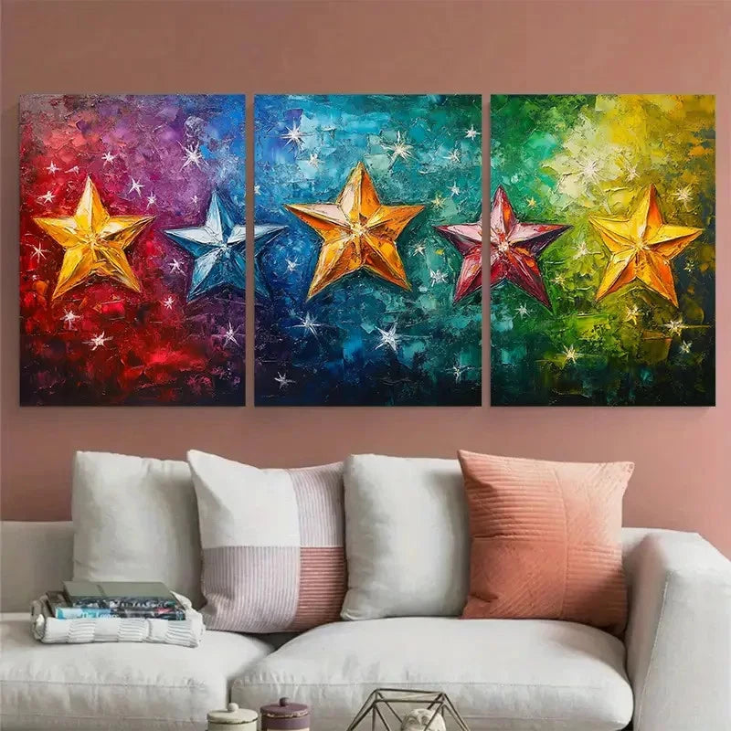 3pcs Vibrant Starry Stars Illustration Metal Print Ready to Hang Art - Bella Home Decor