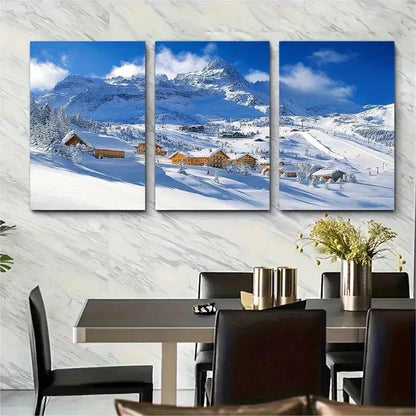 3pcs Les Menuires Ski Resort Nature Perfect Wall Art Set Canvas Framed 50x70cm - High Quality Print 100% Australian Made Wall Canvas Ready to Hang
