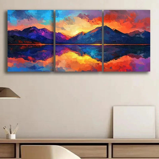 3pcs A beautiful painting of the mountains Metal Print Ready to Hang Art
