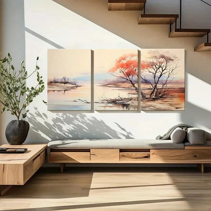 3pcs Abstract Landscape Art Watercolor Painting Metal Print Ready to Hang Art - Bella Home Decor