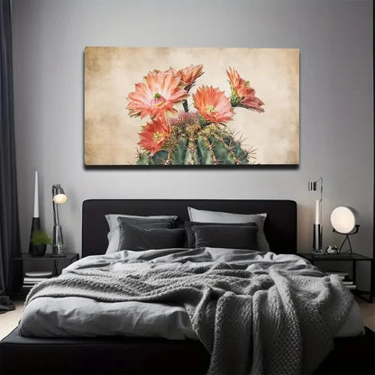 Cactus Flower Bloom Modern Wall Art Canvas Office Home Room Framed 120x60cm