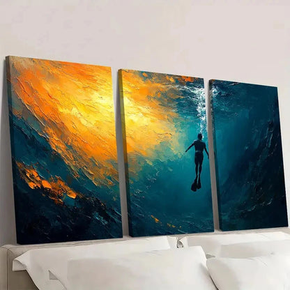 3pcs Deep Dive Swimmer  DS  Wall Art Set Canvas Framed 60x90cm - High Quality Print 100% Australian Made Wall Canvas Ready to Hang - Bella Home Decor