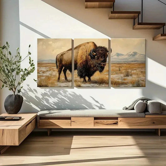 3pcs Artistic Bison Landscape Wilderness Metal Print Ready to Hang Art