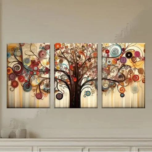 3pcs abstract tree with colorful swirls Wall Art Set Canvas Unframed - High Quality Print 100% Australian Made Wall Canvas