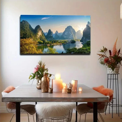 Vibrant Chinese Landscape Wall Art Canvas Office Home Room Framed 120x60cm