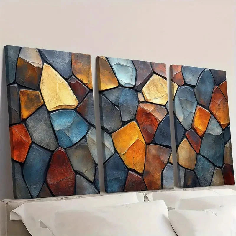 3pcs Century Polygon Pattern Sketch Abstract V  Wall Art Set Canvas Framed 60x90cm - High Quality Print 100% Australian Made Wall Canvas Ready to Hang - Bella Home Decor