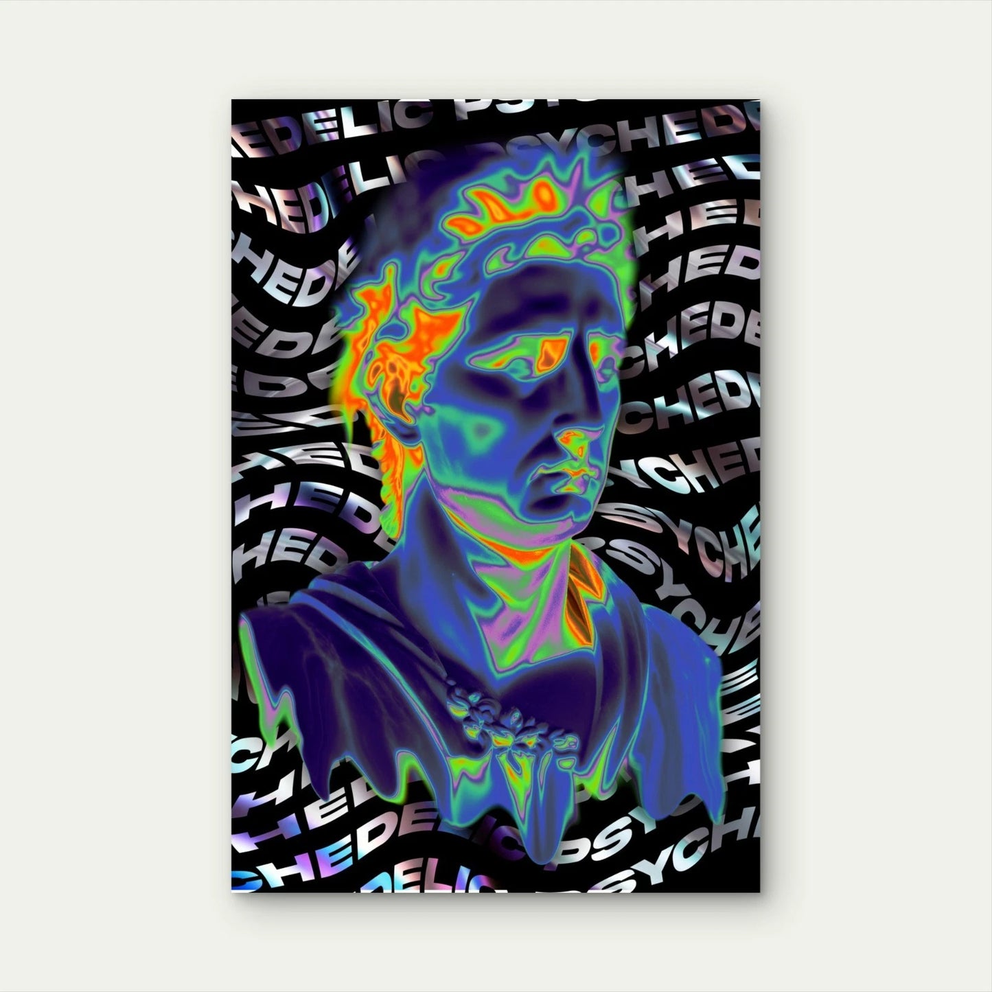 Neon Thermal Sculpture Ancient Greek Statue Pop Art 40x60cm Metal Print Ready to Hang