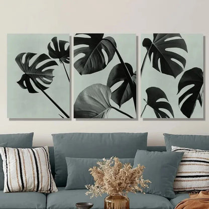 3pcs Black & White Botanical Scandinavian Metal Print Ready to Hang Art