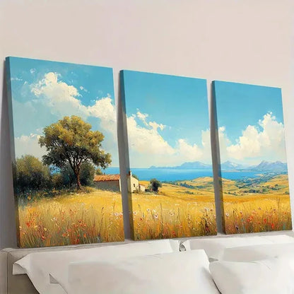 3pcs Country Painting for Living Room DF Wall Art Set Canvas Unframed - High Quality Print 100% Australian Made Wall Canvas - Bella Home Decor