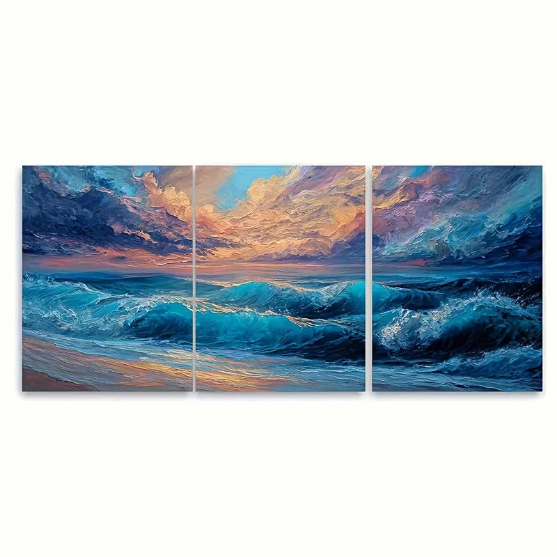 3pcs Dusk Evening Sunset Blue Sea Metal Print Ready to Hang Art - Bella Home Decor