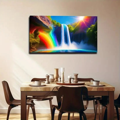 Enchanting Rainbow Waterfall Wall Art Canvas Office Home Room Framed 120x60cm