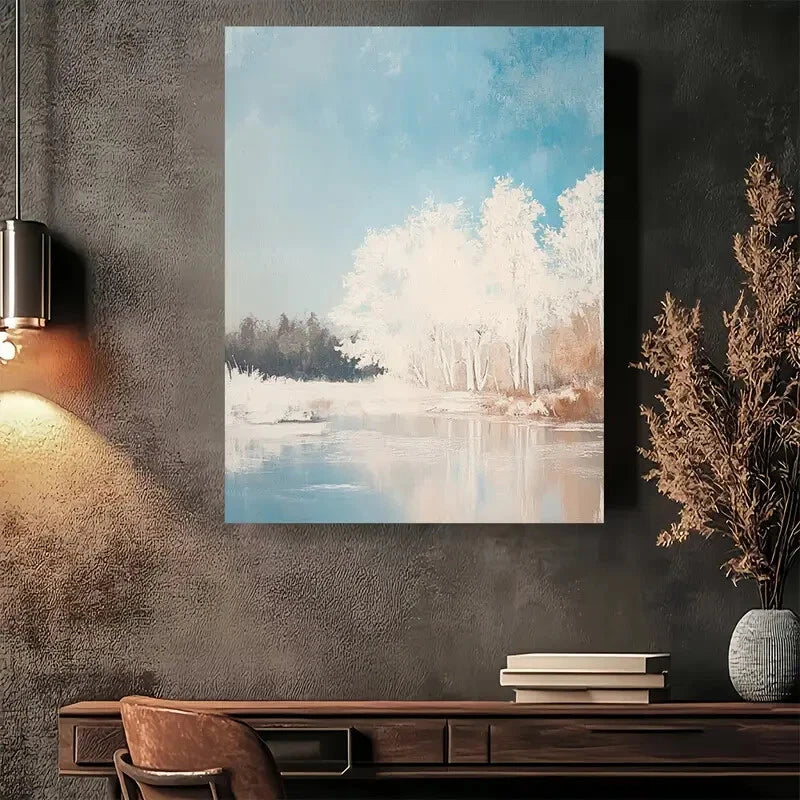 Beautiful Winter Wonderland Landscape Painting 40x60cm Metal Print Ready to Hang - Bella Home Decor
