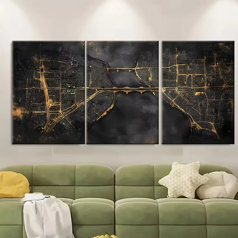 3pcs Black and White Urban Paris Map Metal Print Ready to Hang Art - Bella Home Decor