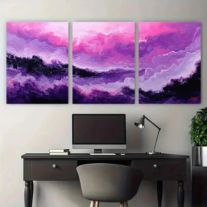 3pcs Abstract Purple Oil Painting Perfect Wall Art Set Canvas Unframed - High Quality Print 100% Australian Made Wall Canvas - Bella Home Decor